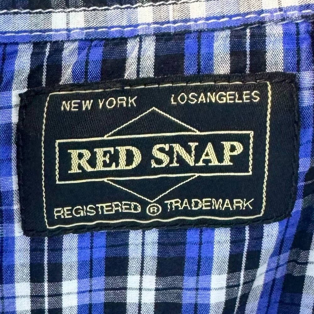 Red Snap Men’s Plaid Western Shirt Blue Black Pearl Snap XXL - Picture 5 of 6